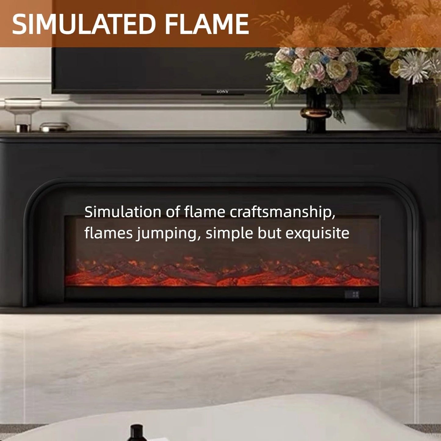 Aihm-Lon Modern Electric Fireplace Curved Corner and Simple Countertop 47”-79”