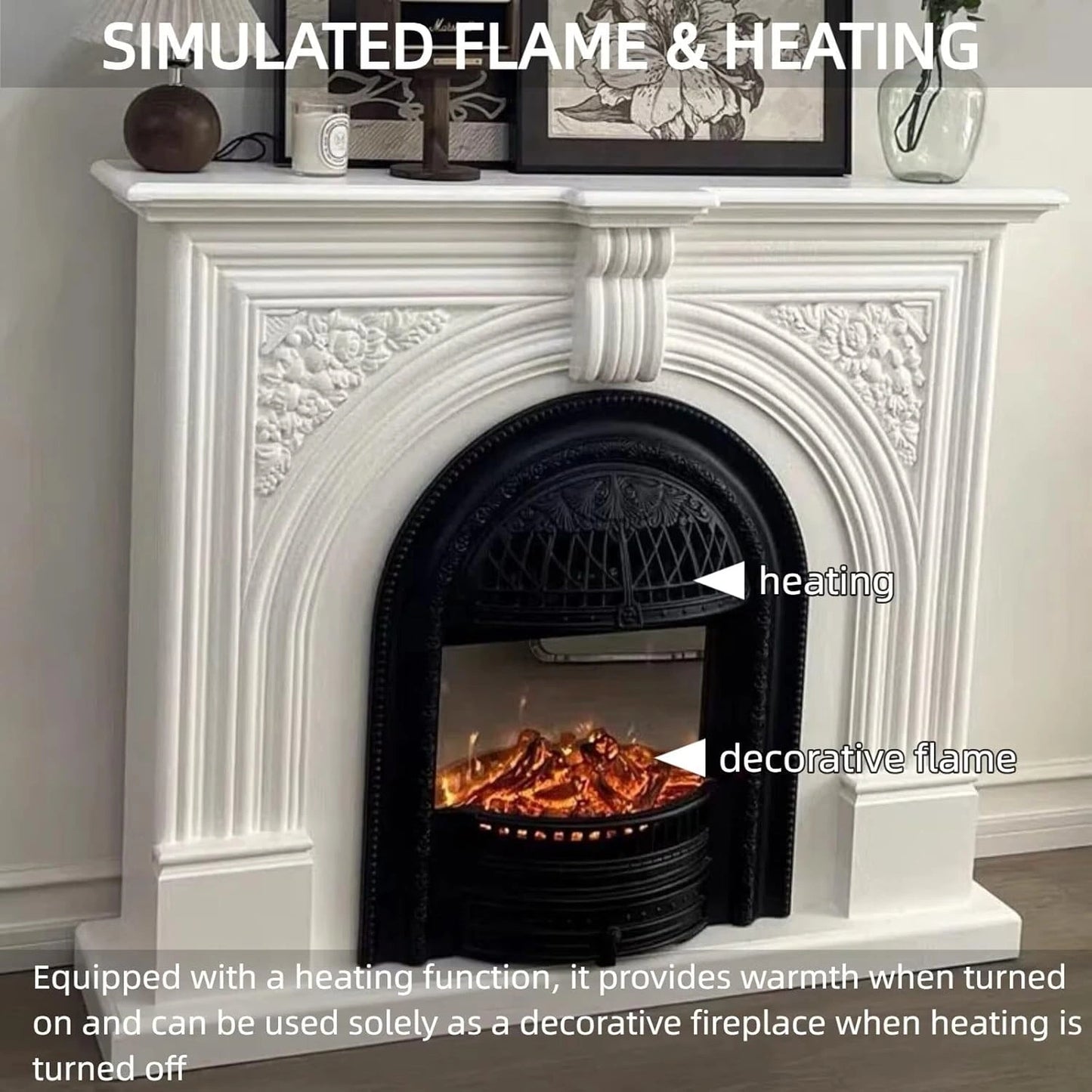 Aihm-Lon Vintage Electric Fireplace Includes Real Flame Insert and Heating Function 51”