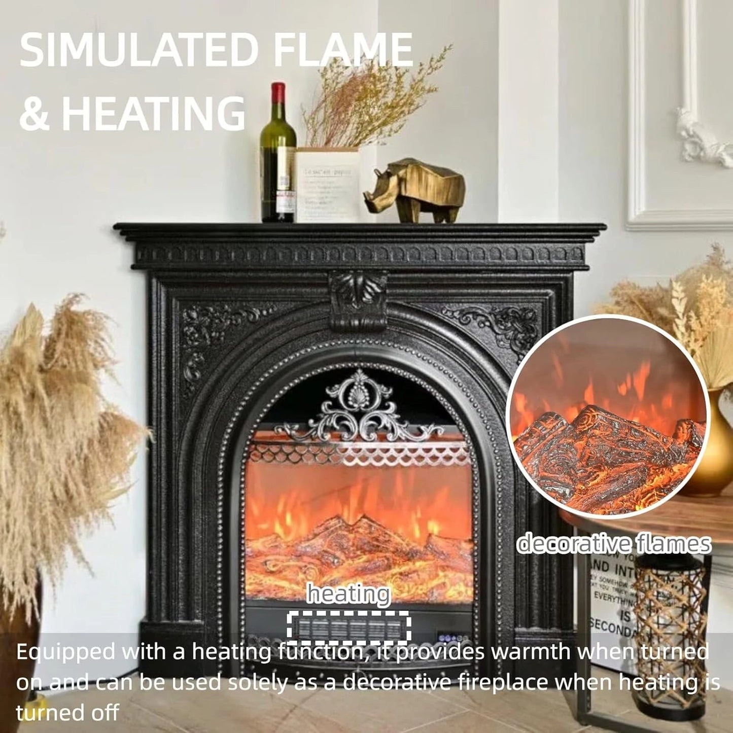 Aihm-Lon Corner Electric Fireplace with Triangular Cabinet and Modern Carving 39”