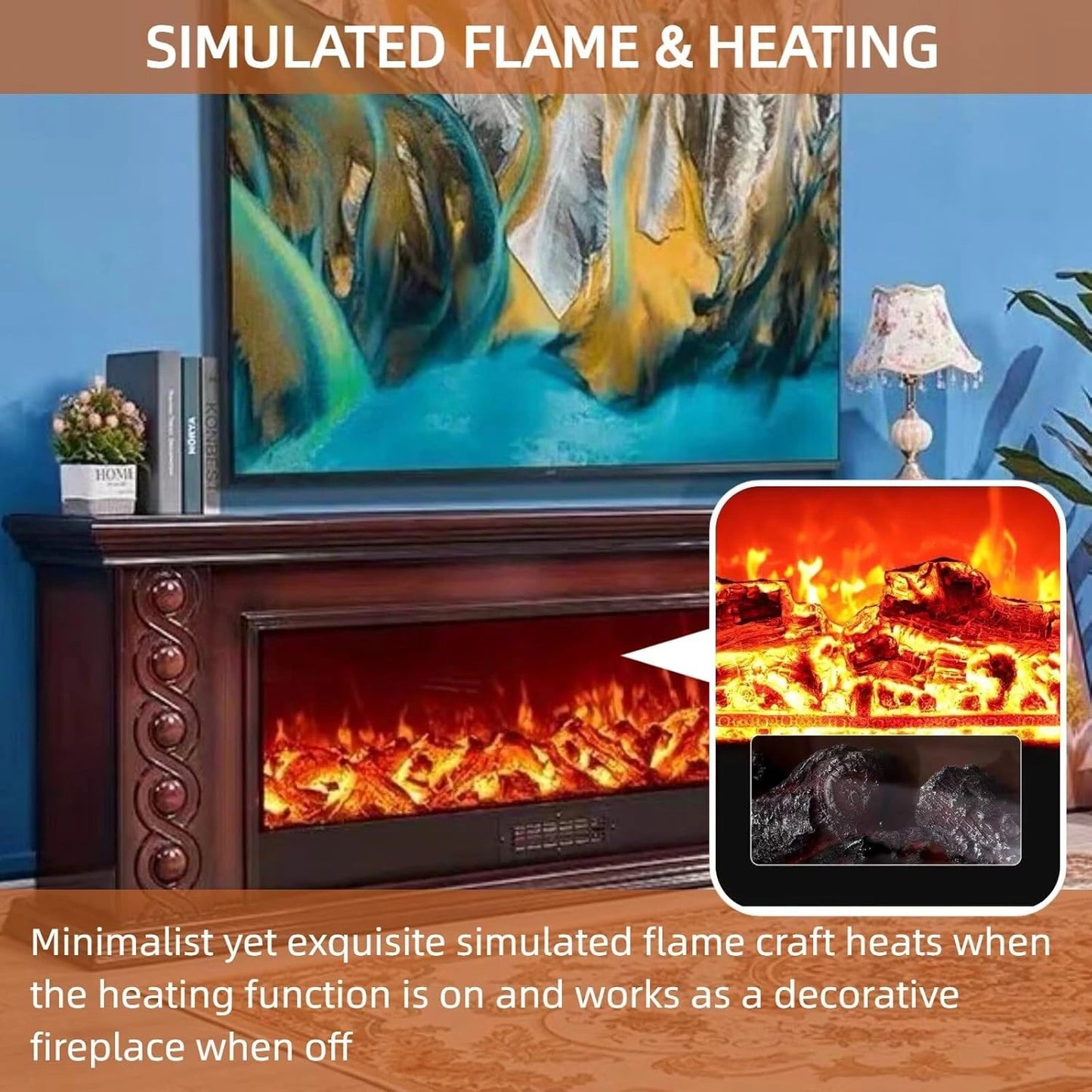 Aihm-Lon Luxury Electric Fireplace Includes Circular Carving with Decorative Flame 79”