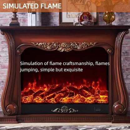 Aihm-Lon Brown Electric Fireplace with Wood Grain and Carved Decoration 59”