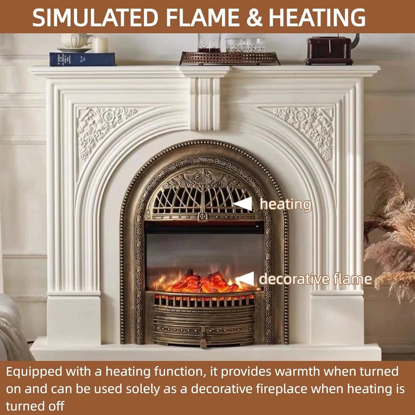 Aihm-Lon Vintage Electric Fireplace Includes Real Flame Insert and Heating Function 51”