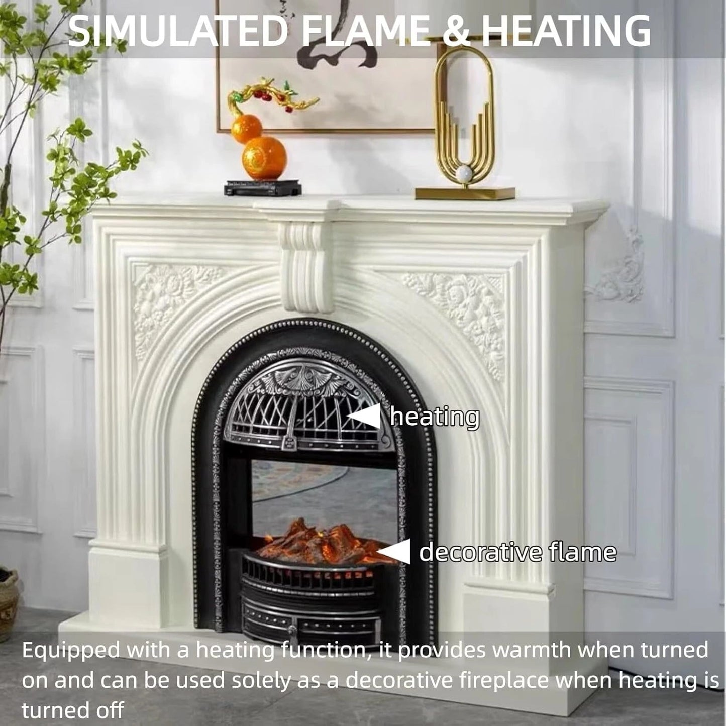 Aihm-Lon Vintage Electric Fireplace Includes Real Flame Insert and Heating Function 51”
