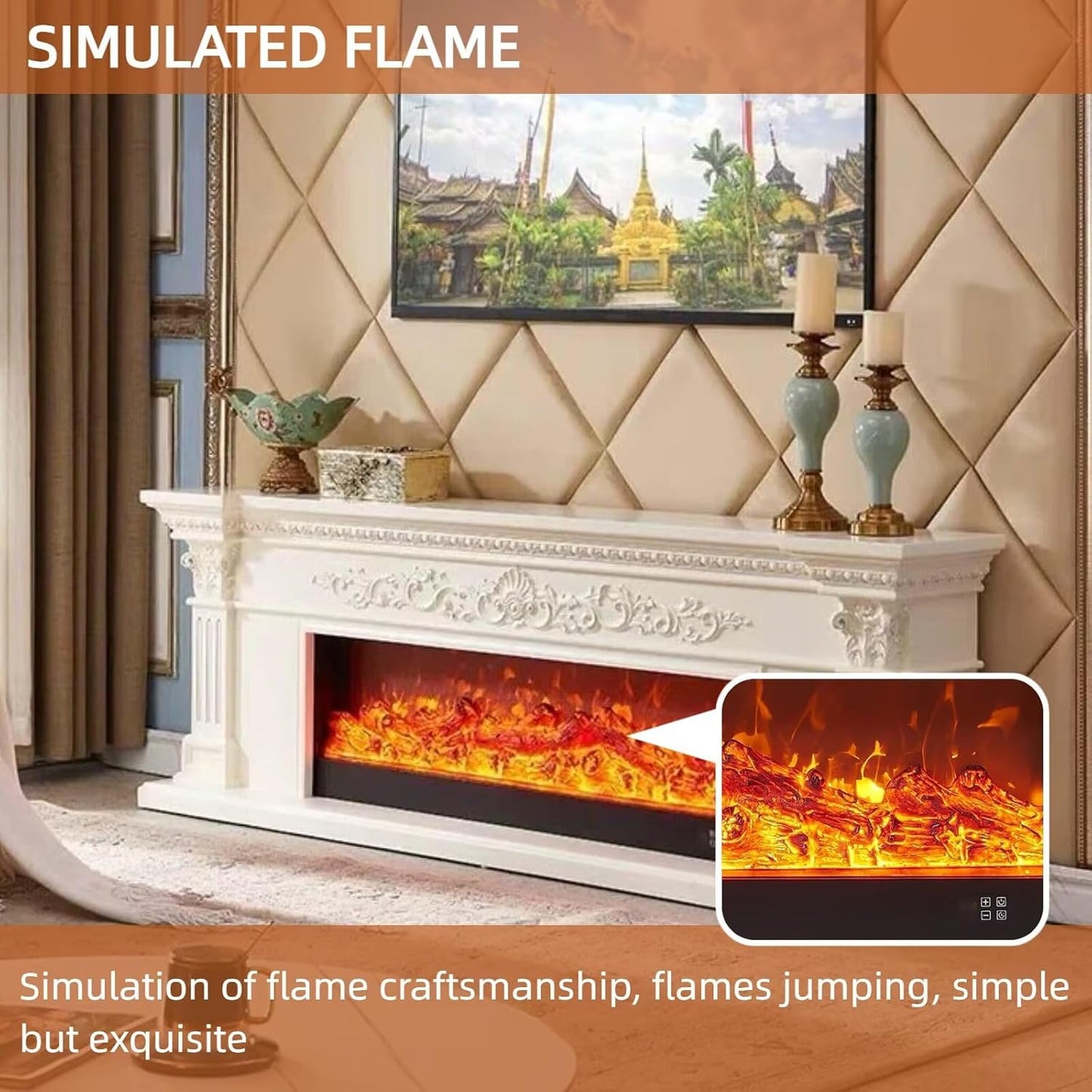 Aihm-Lon White Electric Fireplace with Decorative Flame 79”