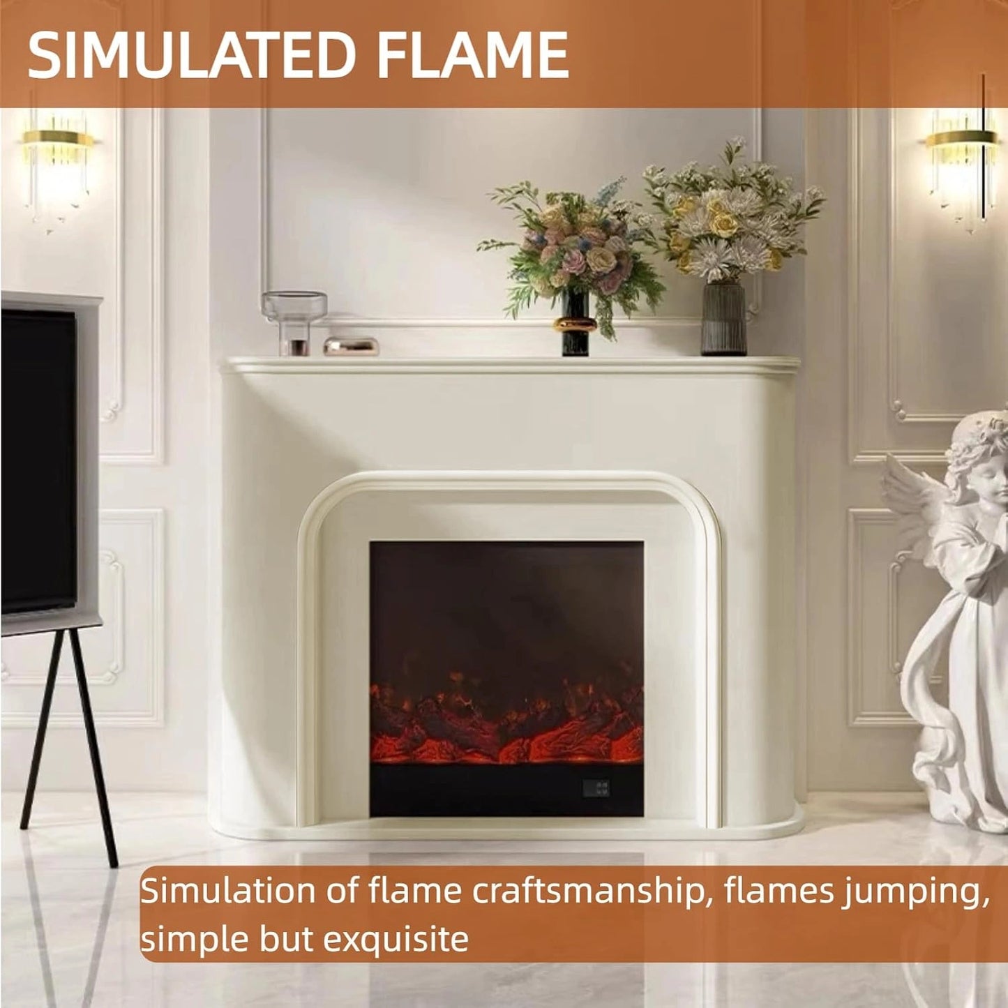 Aihm-Lon Modern Electric Fireplace Curved Corner and Simple Countertop 47”-79”