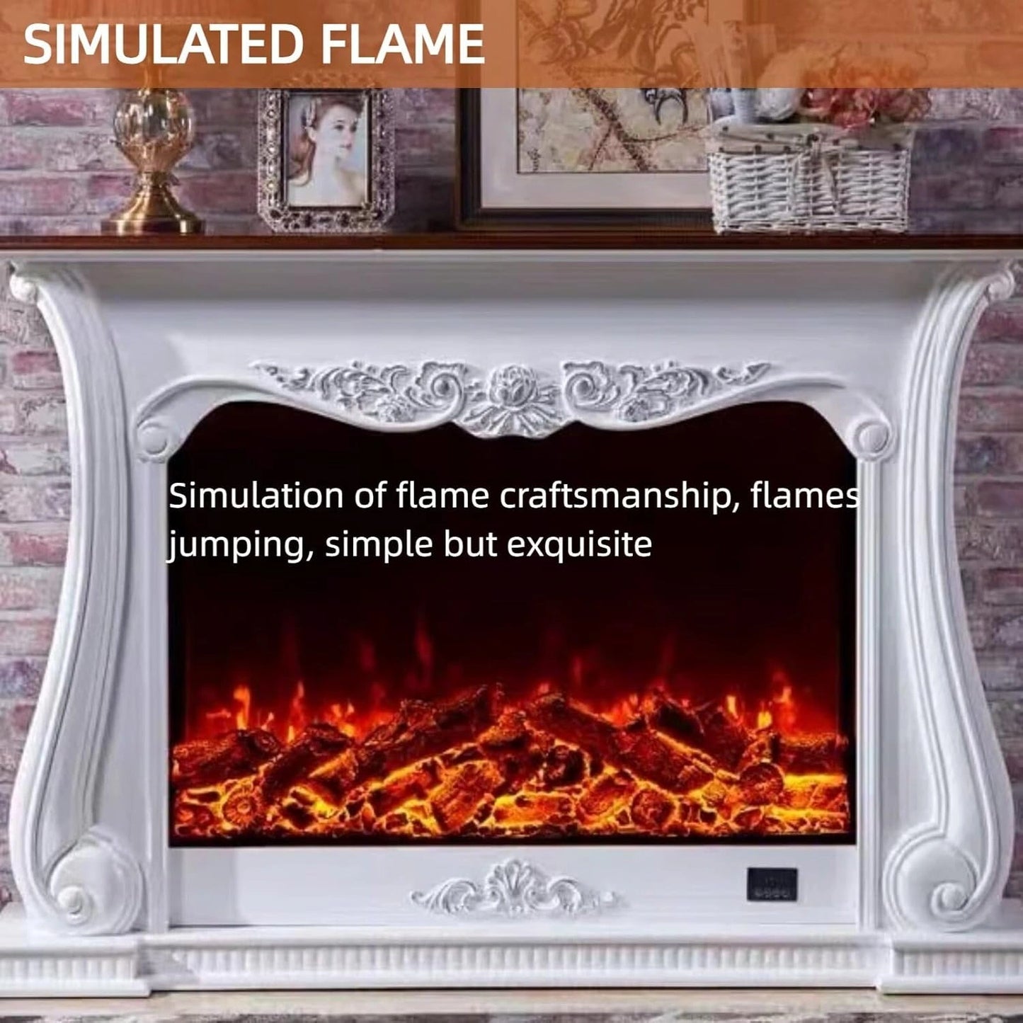 Aihm-Lon Brown Electric Fireplace with Wood Grain and Carved Decoration 59”