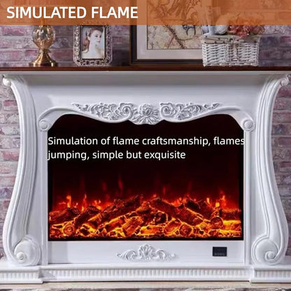 Aihm-Lon Brown Electric Fireplace with Wood Grain and Carved Decoration 59”