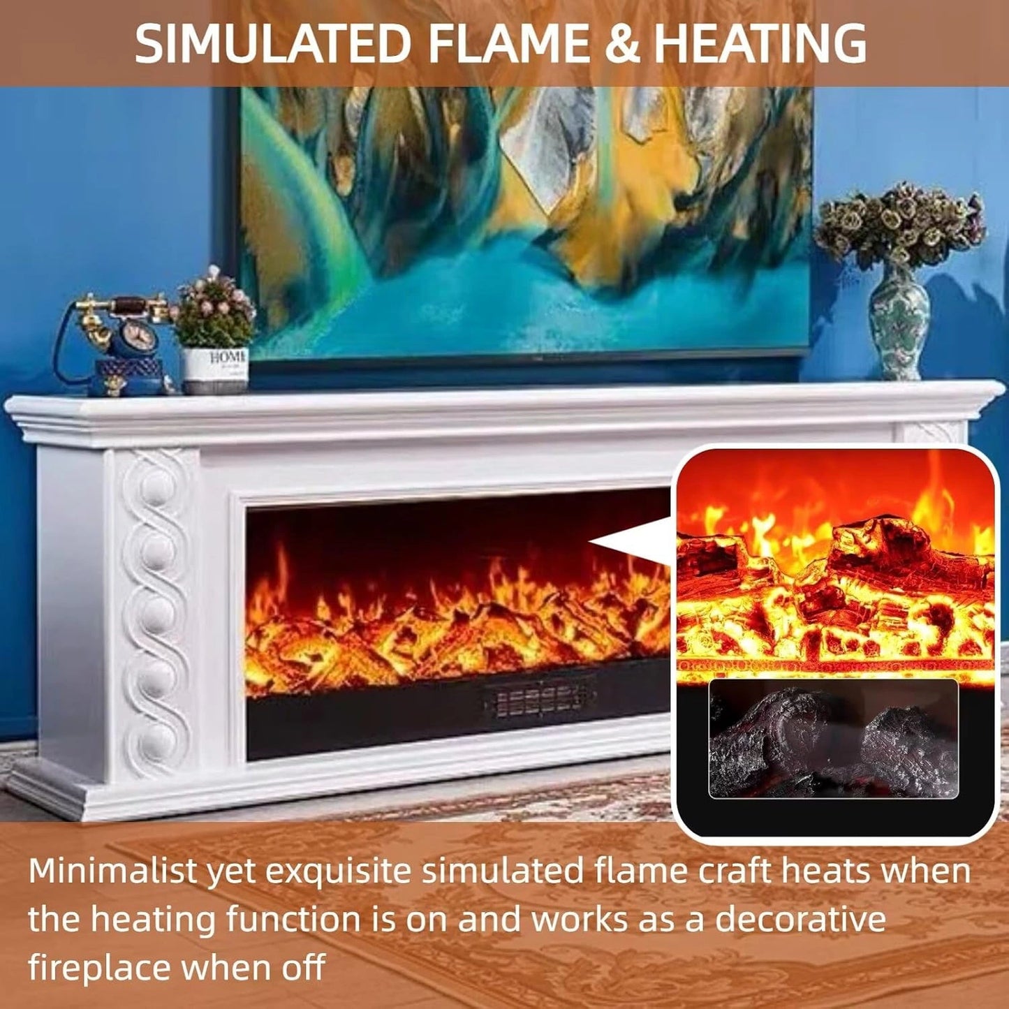 Aihm-Lon Luxury Electric Fireplace Includes Circular Carving with Decorative Flame 79”
