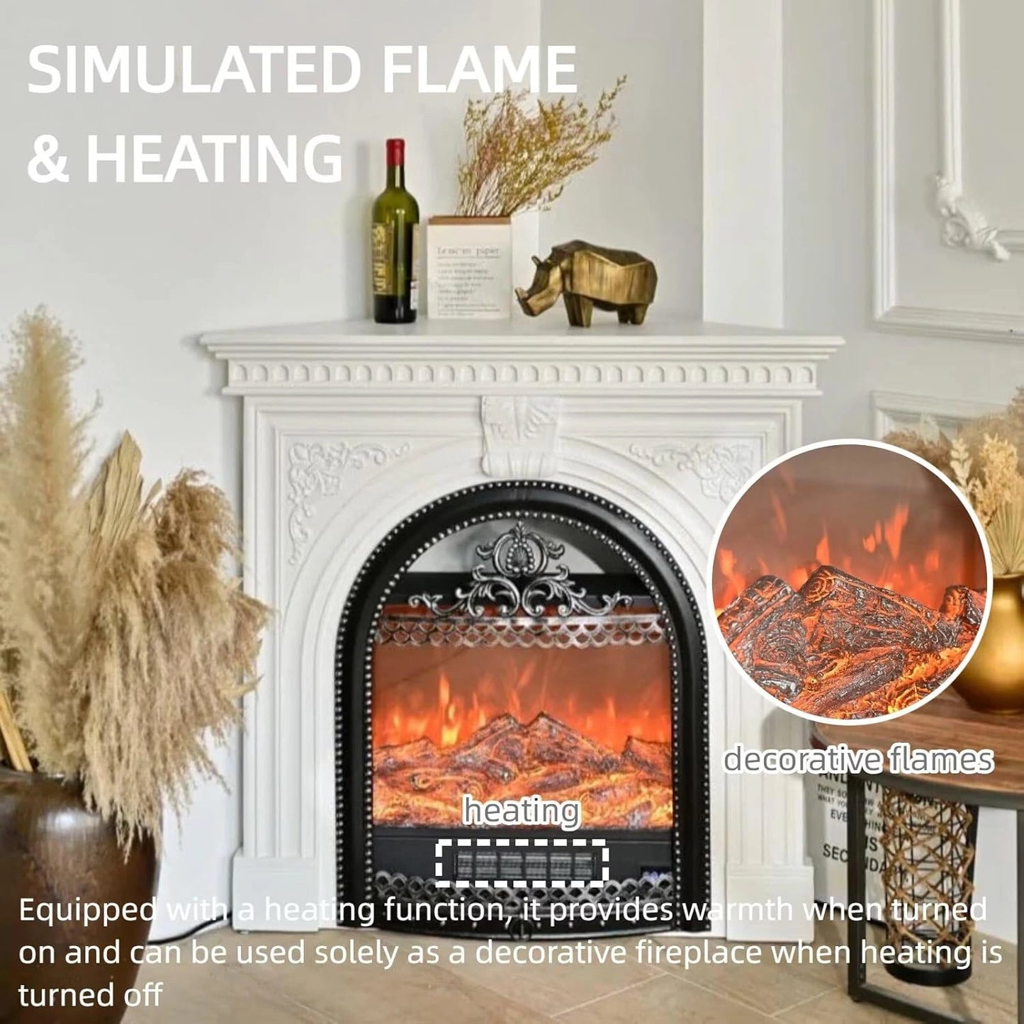 Aihm-Lon Corner Electric Fireplace with Triangular Cabinet and Modern Carving 39”