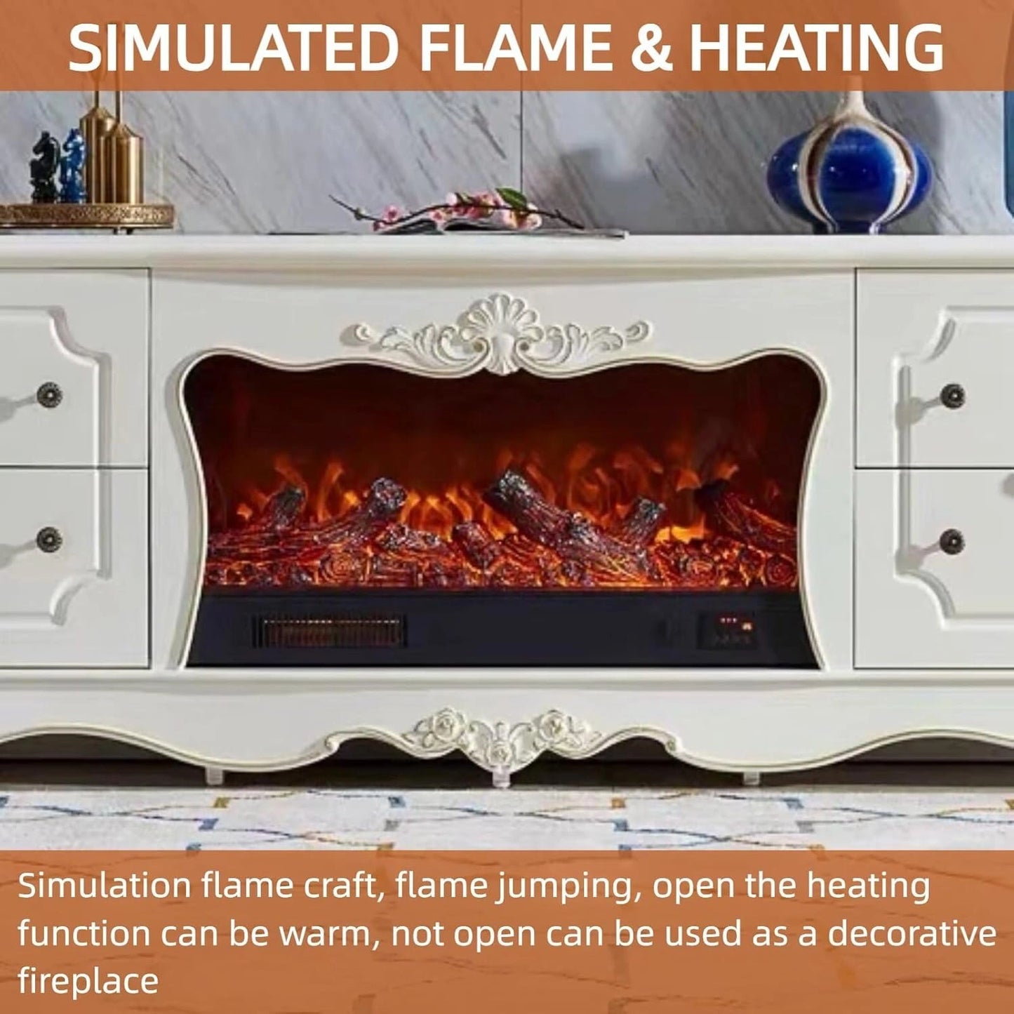 Aihm-Lon Electric Fireplace with Mantel and White Storage Cabinet 79”