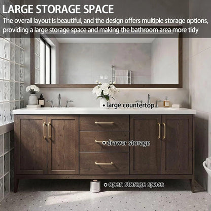 80"84 " Bathroom Vanities with Double Sink (Floor Mount Wood Texture Cabinet