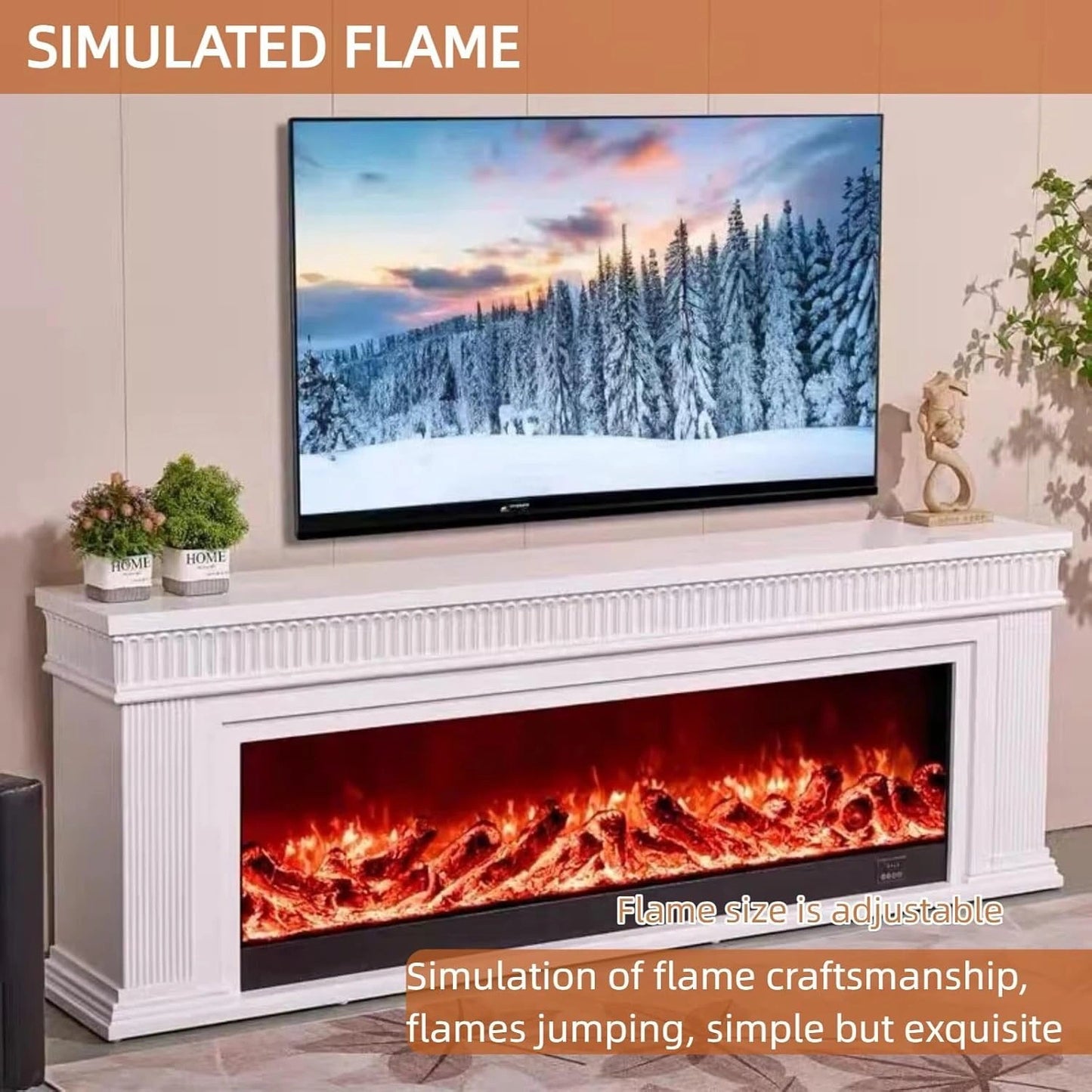 Aihm-Lon Decorative Electric Fireplace with White Concave-Convex Lines 79”