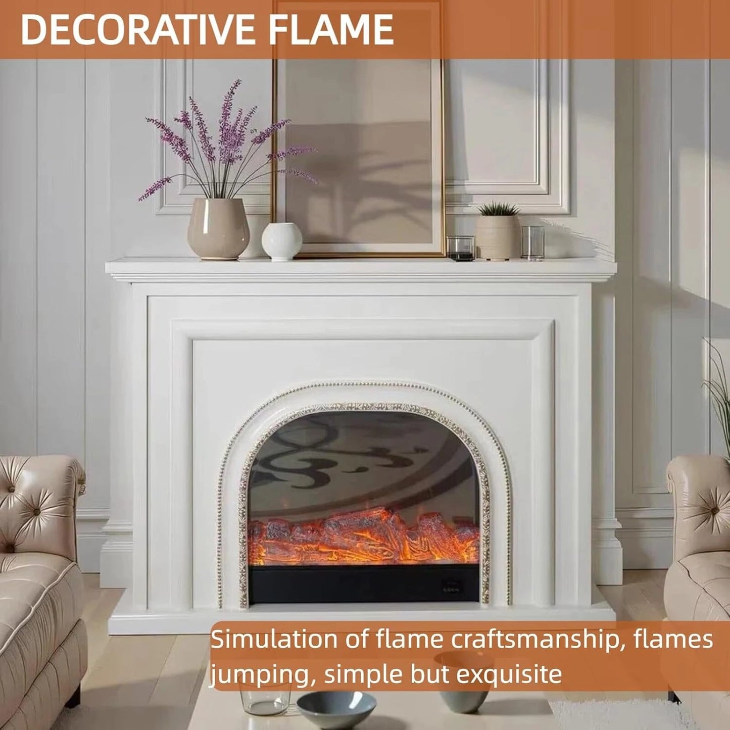 Aihm-Lon Luxury Electric Fireplace with White French Arched 59”