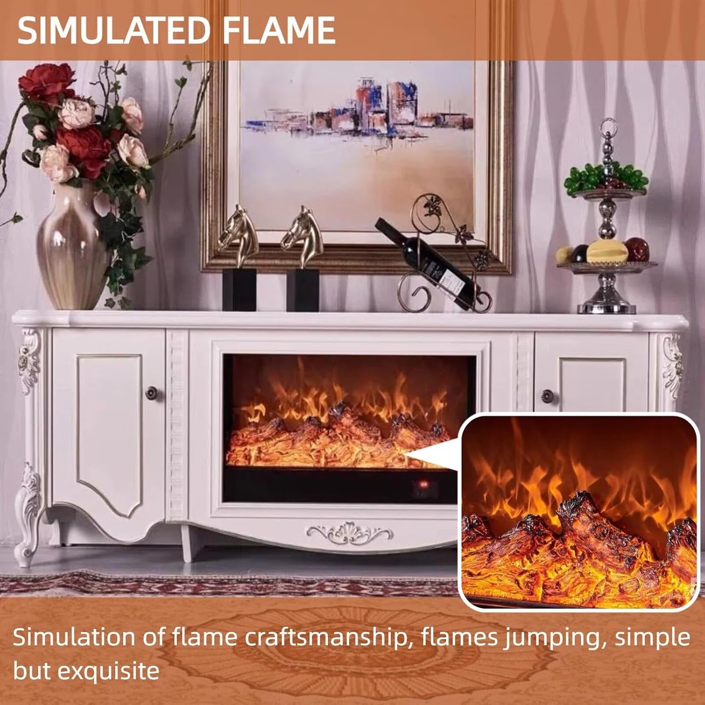 Aihm-Lon Retro Electric Fireplace Includes Gold-Traced 71”