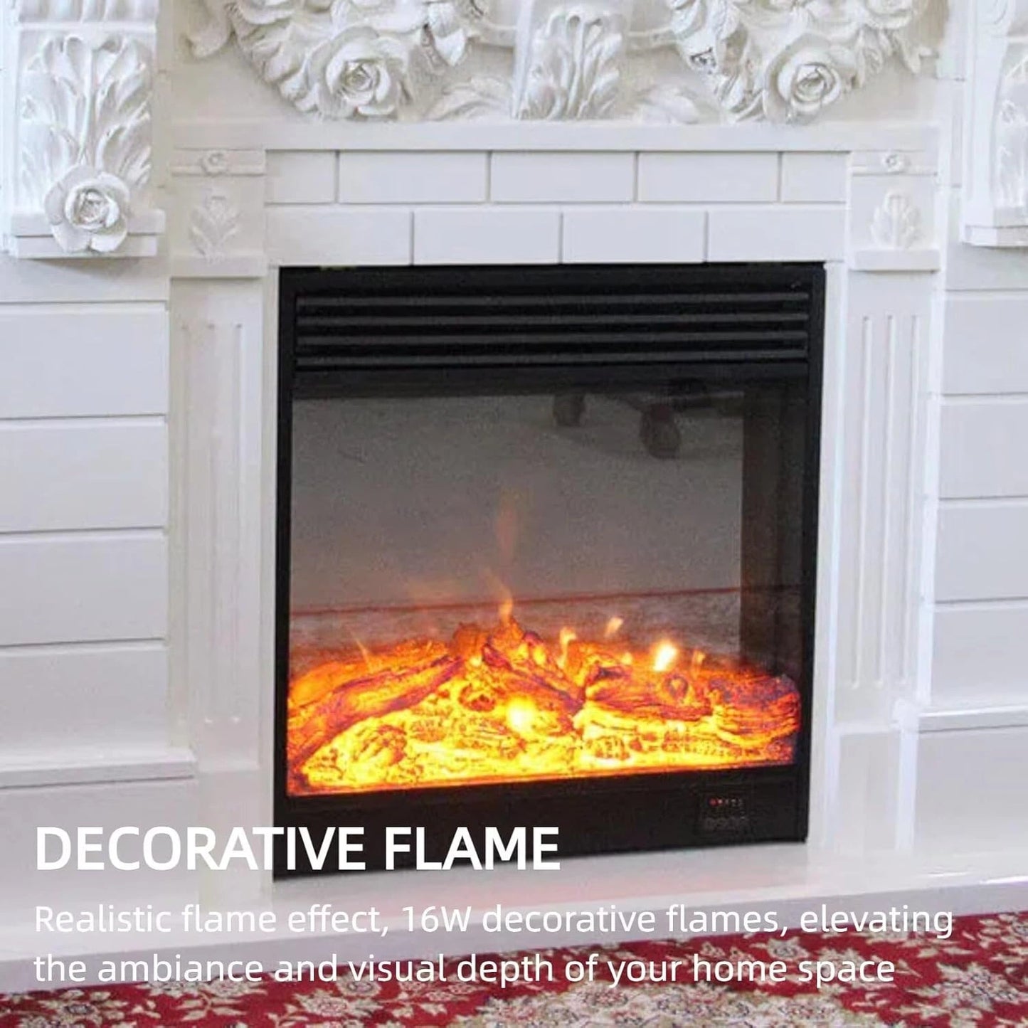 Aihm-Lon White Electric Fireplace Includes Vintage Rose Carving 51”