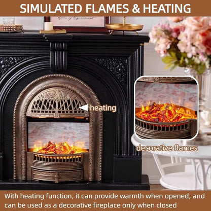 Aihm-Lon Tall Electric Fireplace with Metal Birdcage Firebox and Vintage Carving 51”