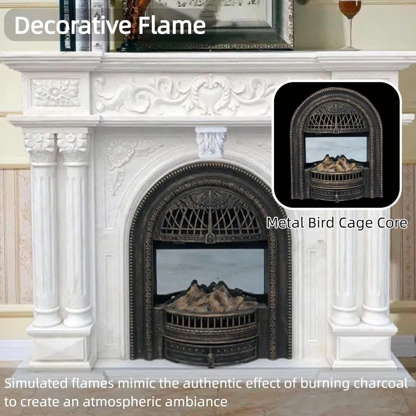 Aihm-Lon Electric Fireplace Includes Luxury Carving & Birdcage Firebox 55” - 63”