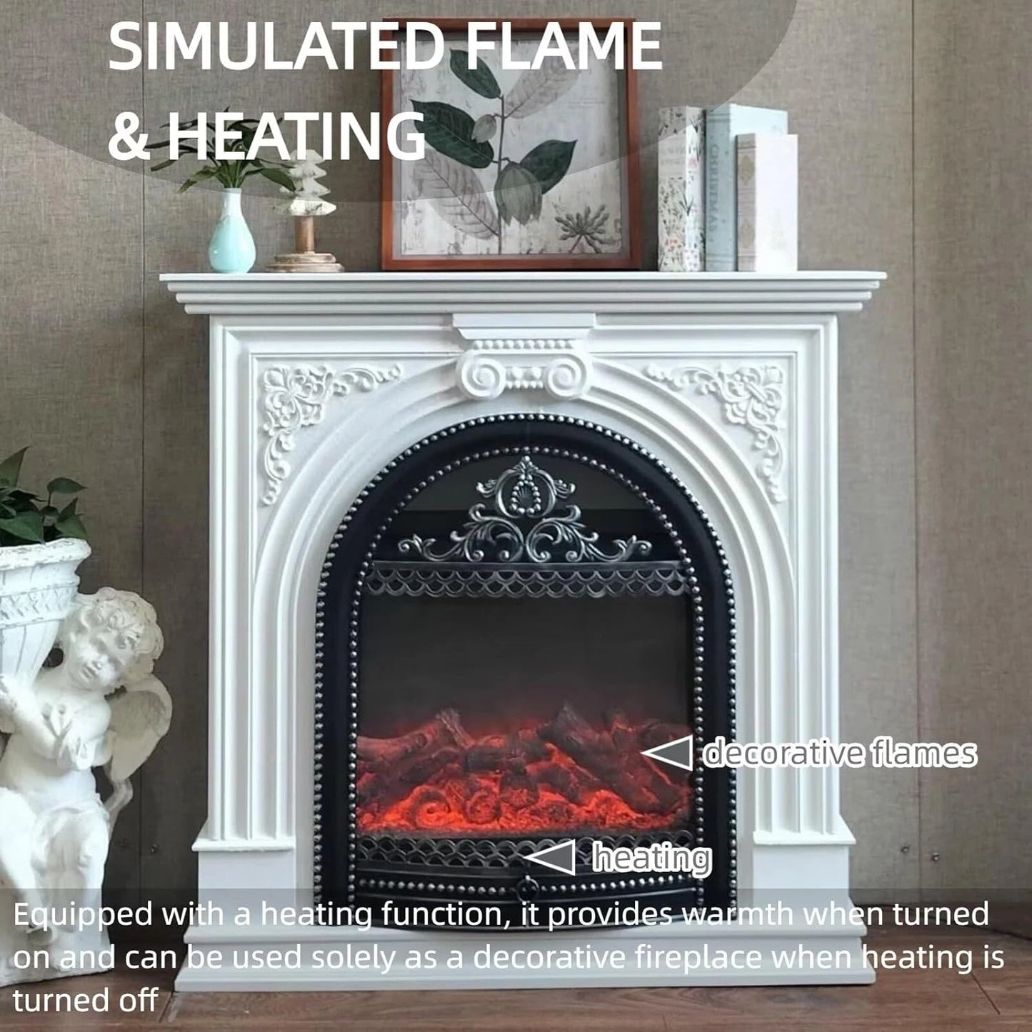 Aihm-Lon White Electric Fireplace with Vintage Hollow Birdcage 39”