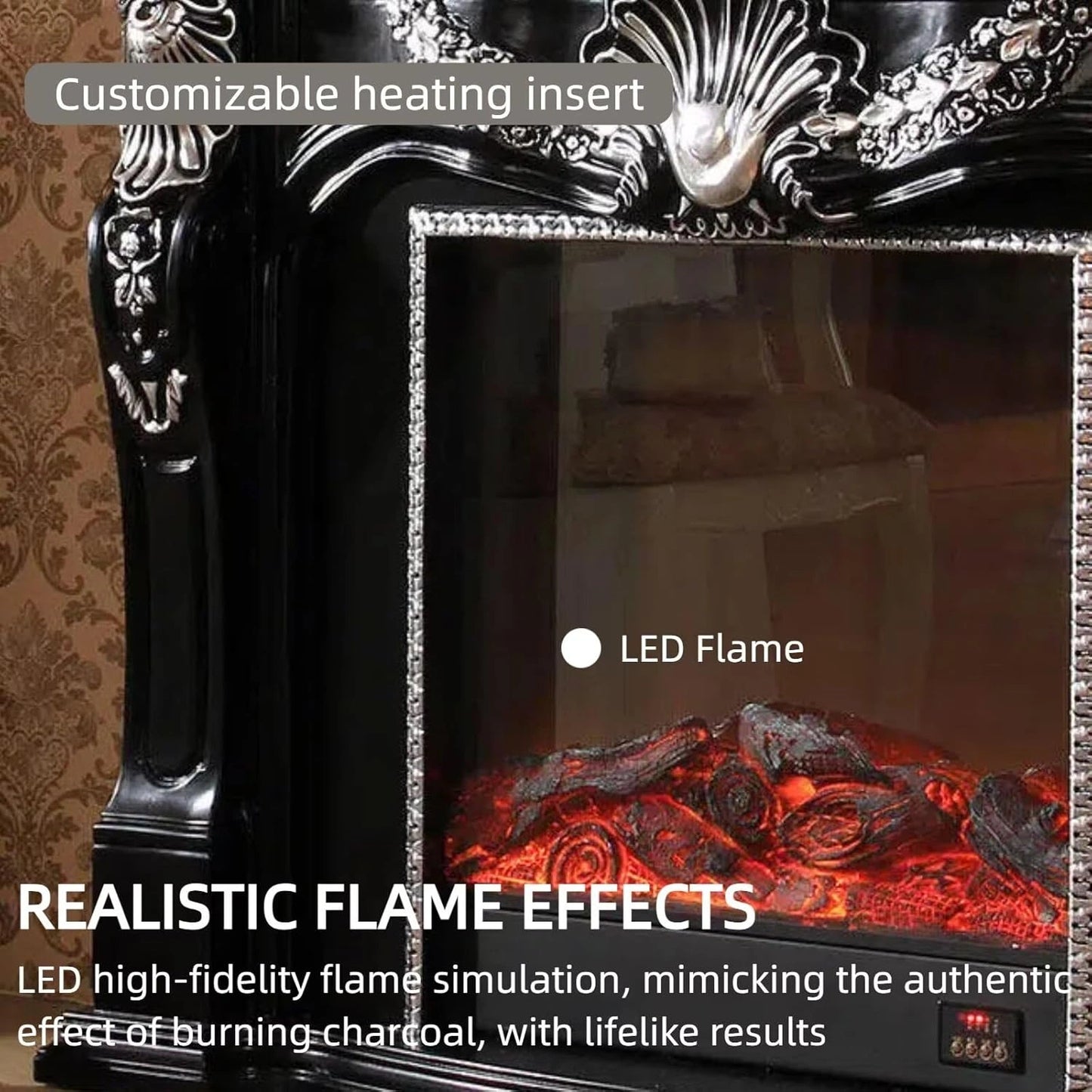 Aihm-Lon Vintage Electric Fireplace Includes Silver Outline Design 47”