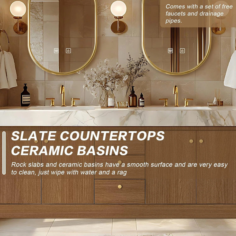 68” - 96” Modern Bathroom Vanity Includes Solid Wood Storage Cabinet