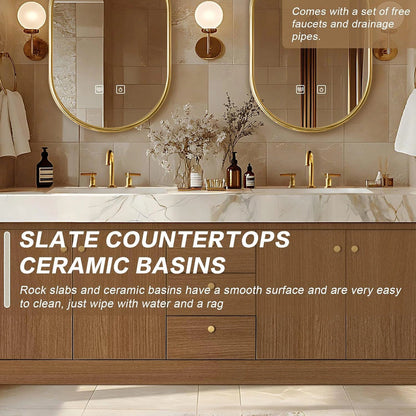 68” - 96” Modern Bathroom Vanity Includes Solid Wood Storage Cabinet
