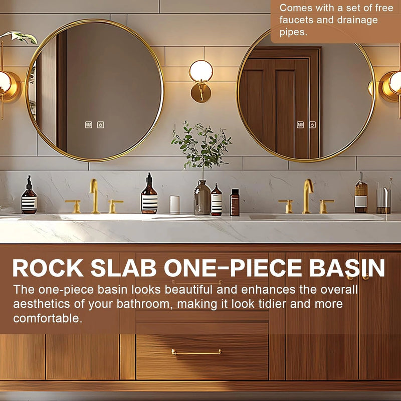 72"-96" Retro Bathroom Vanity with Double Sinks Includes Round Mirror