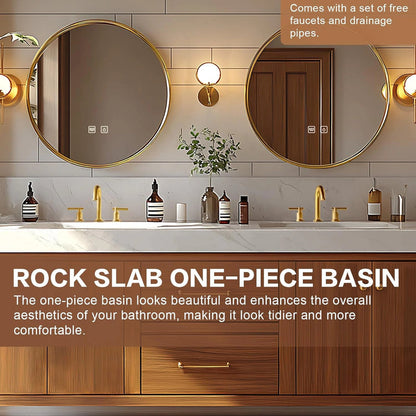 72"-96" Retro Bathroom Vanity with Double Sinks Includes Round Mirror