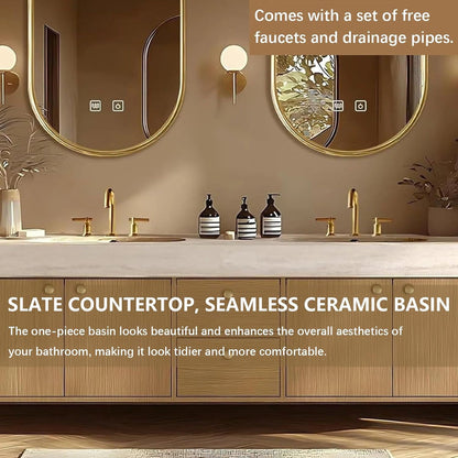 64"-96"Floating Bathroom Vanity with Double Sinks Includes Seamless Ceramic Sink