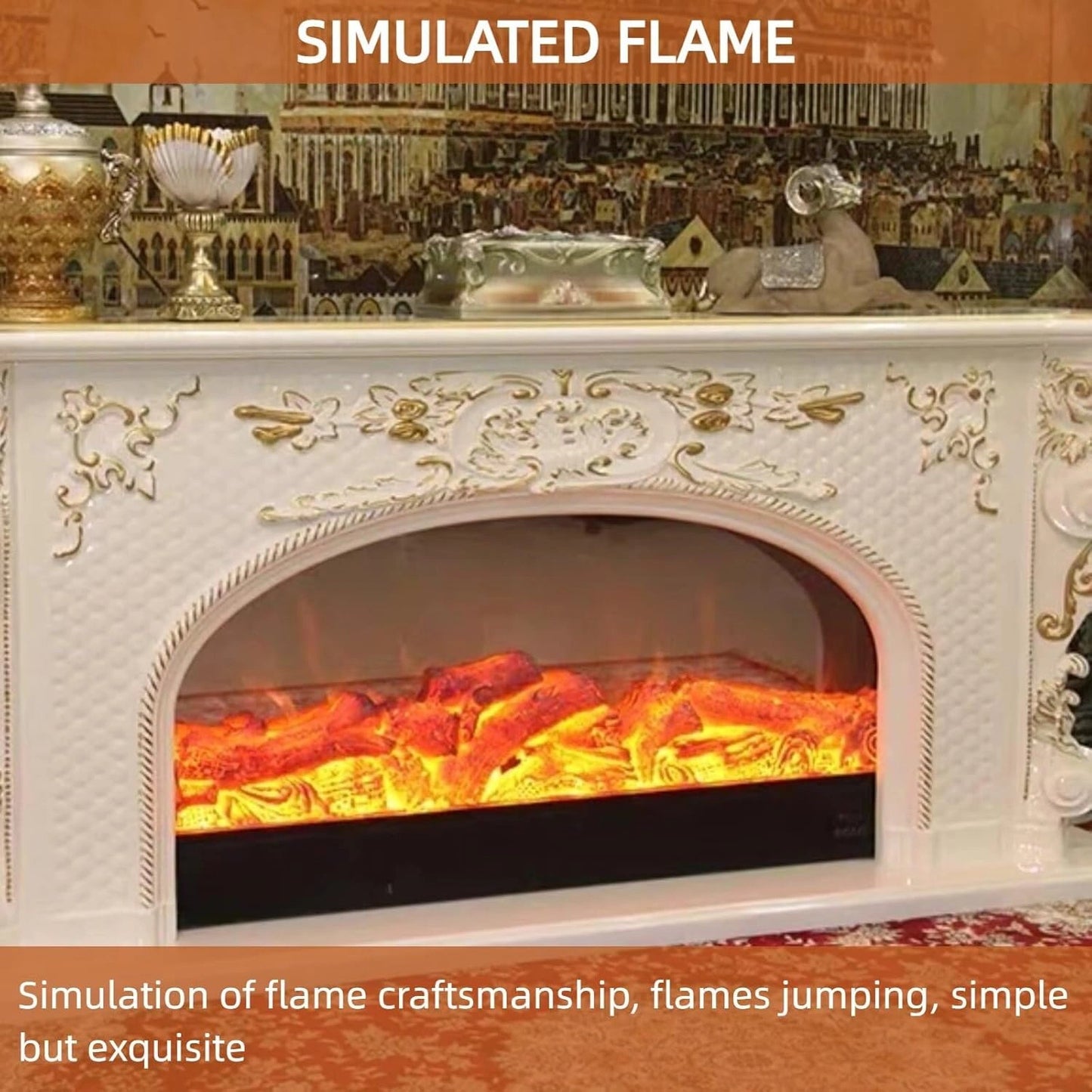 Aihm-Lon White Electric Fireplace with Luxury Arched Frame 71”