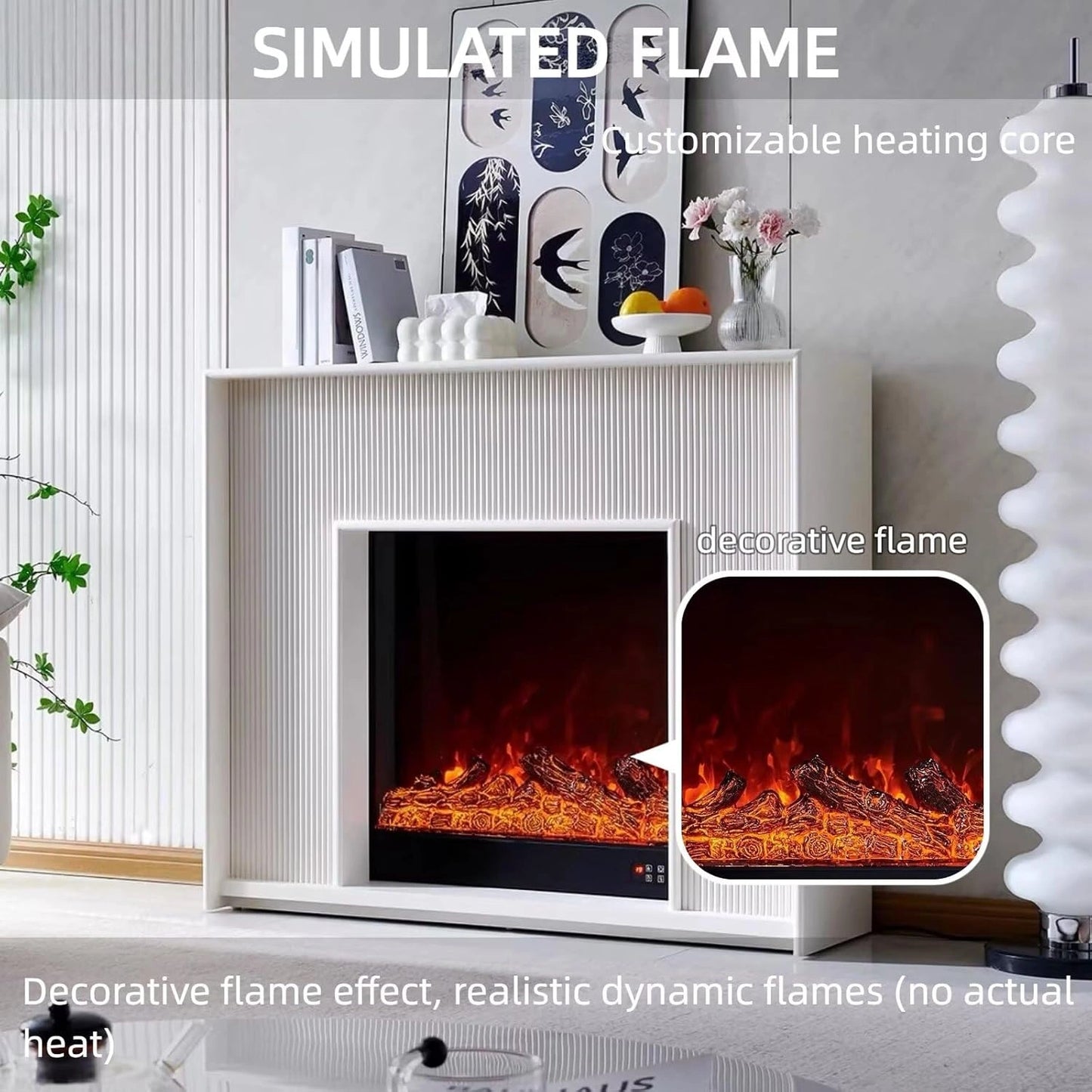 Aihm-Lon Electric Fireplace Includes White Stripes with Real Flame Insert 47”-59”