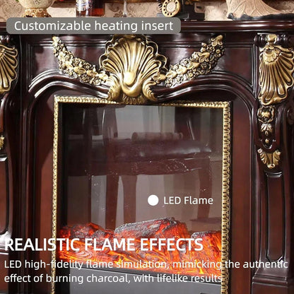 Aihm-Lon Brown Electric Fireplace Includes Gold Outline & Vintage Luxury Carving 47”