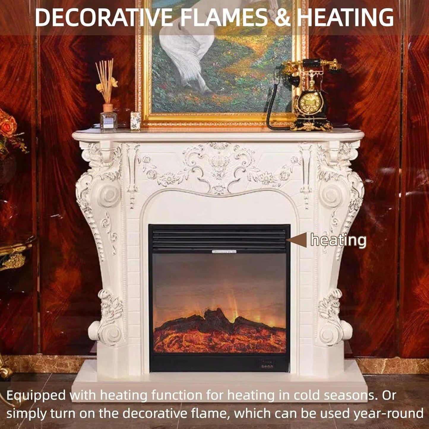 Aihm-Lon European Electric Fireplace Includes White 3D Carving 47”