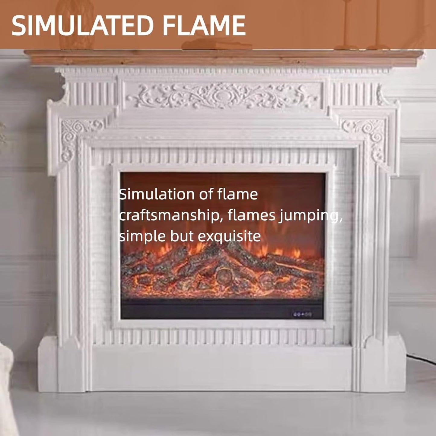 Aihm-Lon White Indoor Electric Fireplace with Retro Engraving 49”