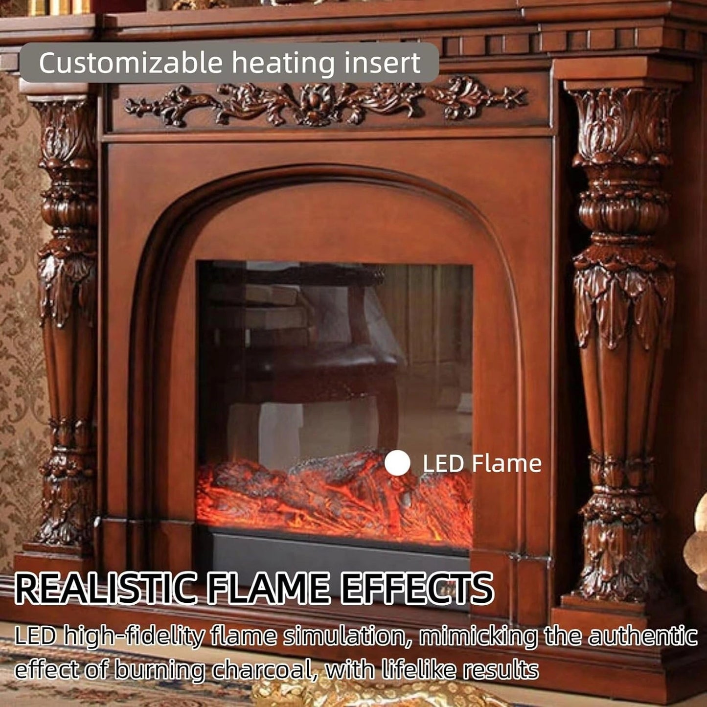 Aihm-Lon Luxury Electric Fireplace Includes Brown Ornate Carvings 59”