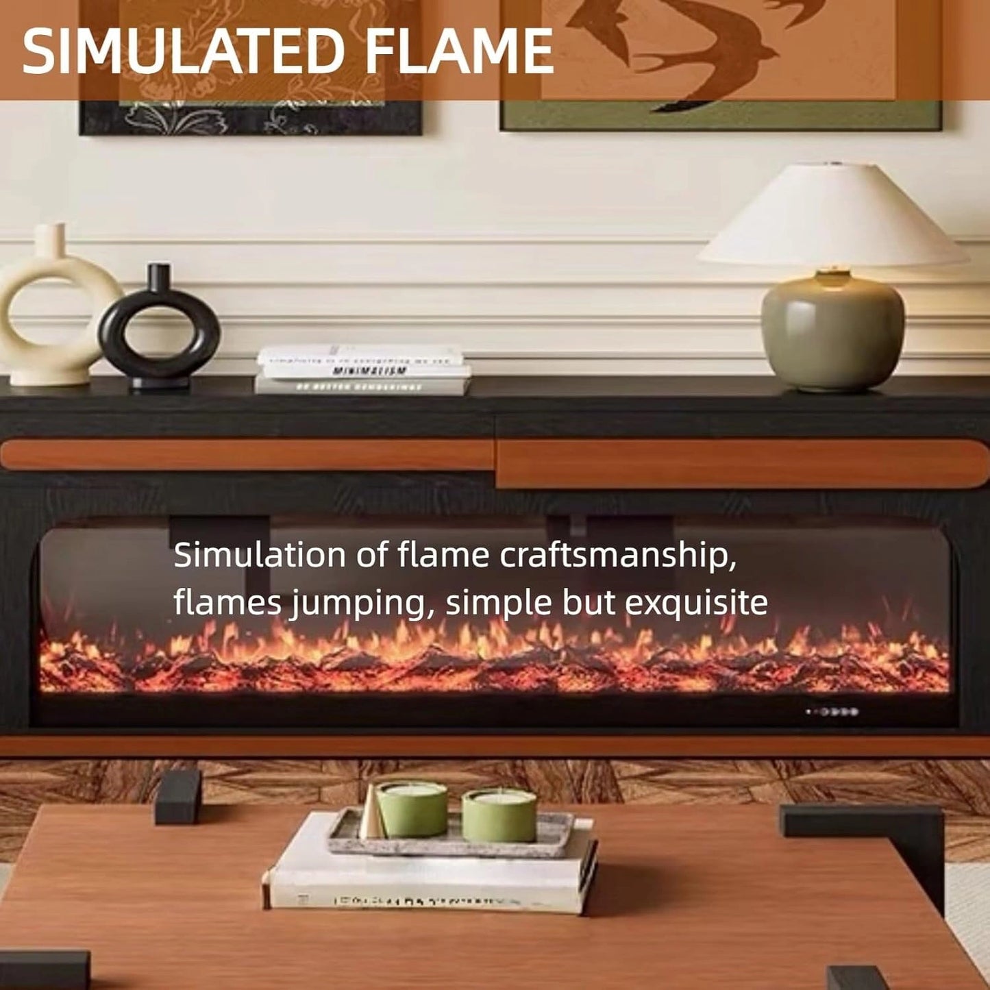 Aihm-Lon Retro Electric Fireplace in Black and Brown Color with Drawers 71”-87”