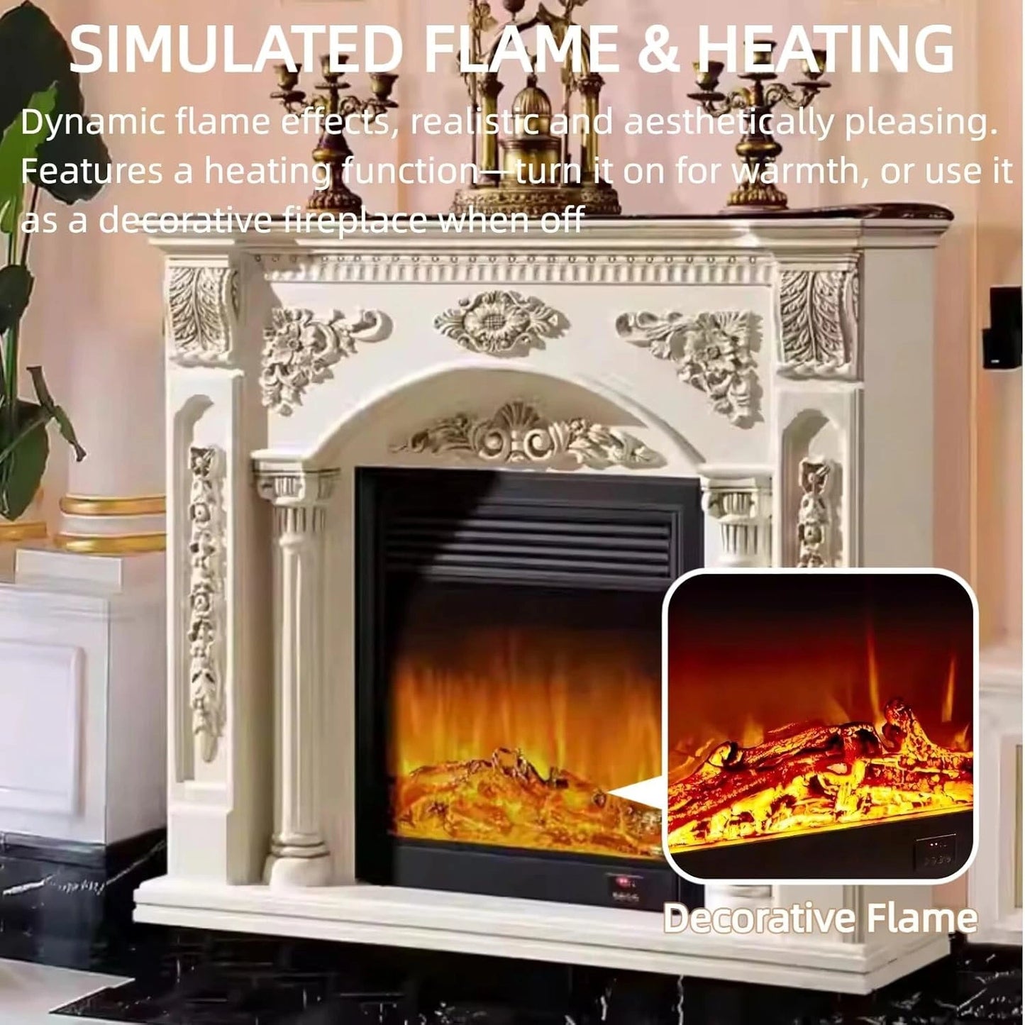 Aihm-Lon Exquisite Electric Fireplace with Simulated Flame & Smart Heating 47”