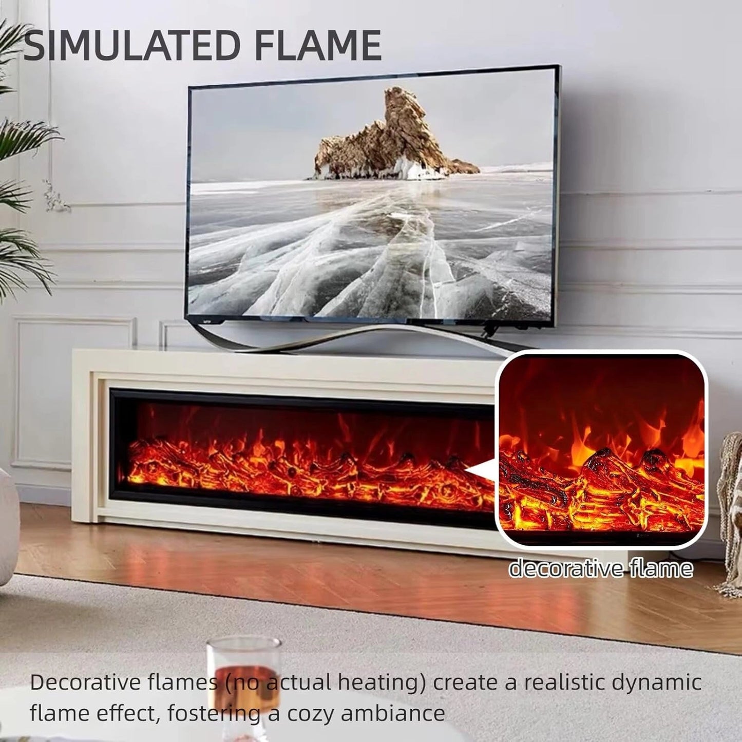 Aihm-Lon Electric Fireplace Includes White Modern Layered Line Design 63”-79”