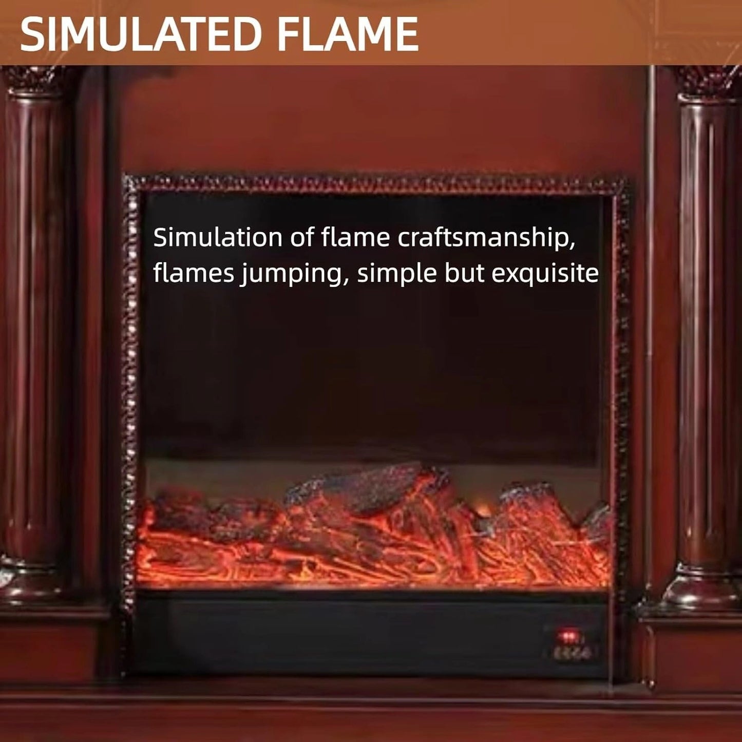 Aihm-Lon Brown Electric Fireplace with Faux Flame and 3D Engraving 43”