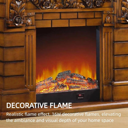 Aihm-Lon Brown Electric Fireplace Includes Vintage Rose Carving 51”
