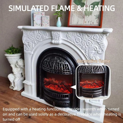 Aihm-Lon Vintage Electric Fireplace with Real Flame Insert and White Carved 47”