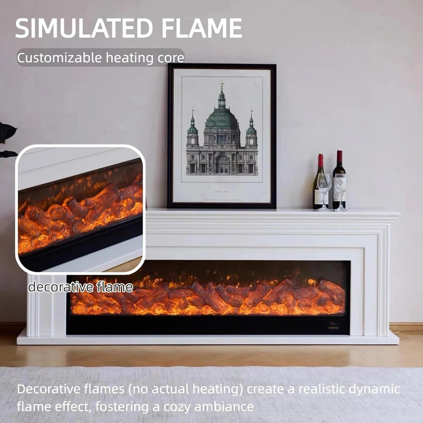 Aihm-Lon Freestanding Electric Fireplace Includes White Modern Layered Lines 79”