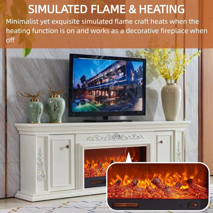 Aihm-Lon Electric Fireplace with Classic Carving Faux Flame 79”
