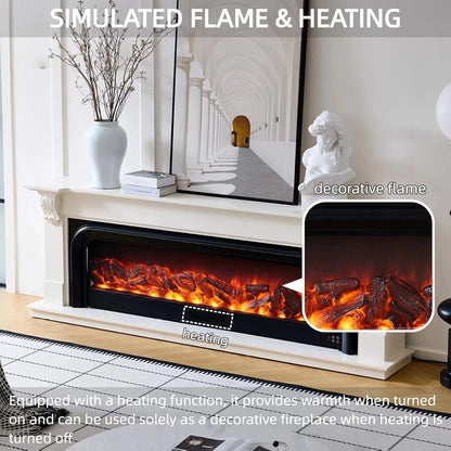 Aihm-Lon White Electric Fireplace Includes Arched Frames and Carvings 79”