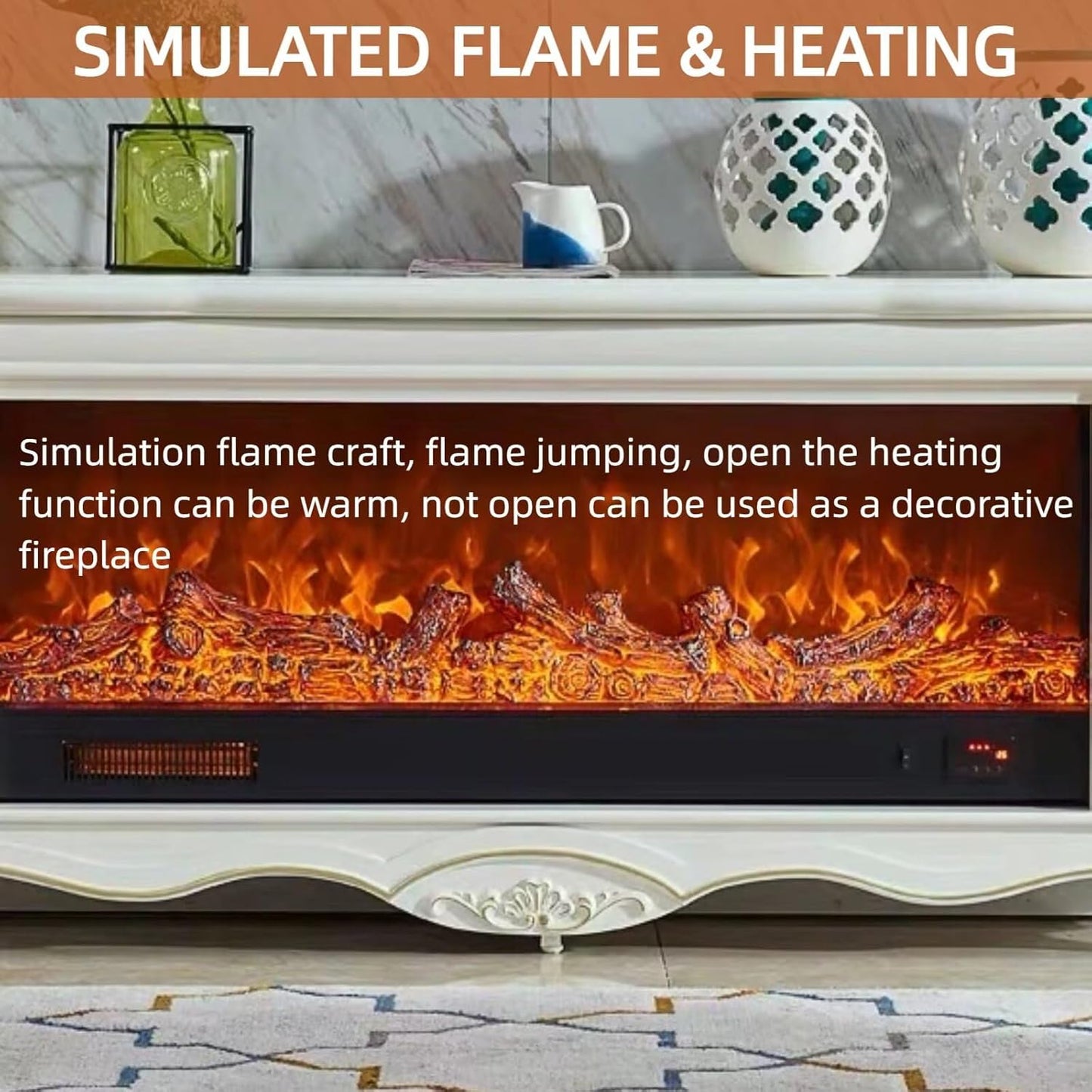 Aihm-Lon Electric Fireplace White Wavy Large TV Stand 59”