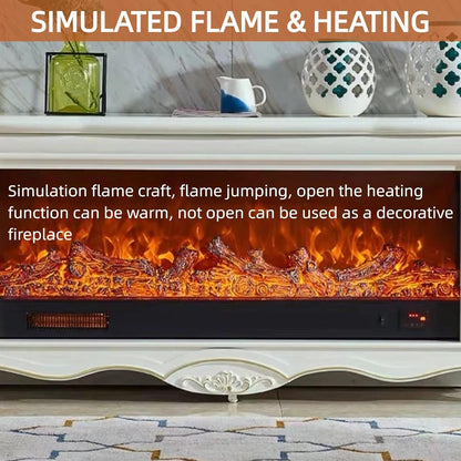 Aihm-Lon Electric Fireplace White Wavy Large TV Stand 59”