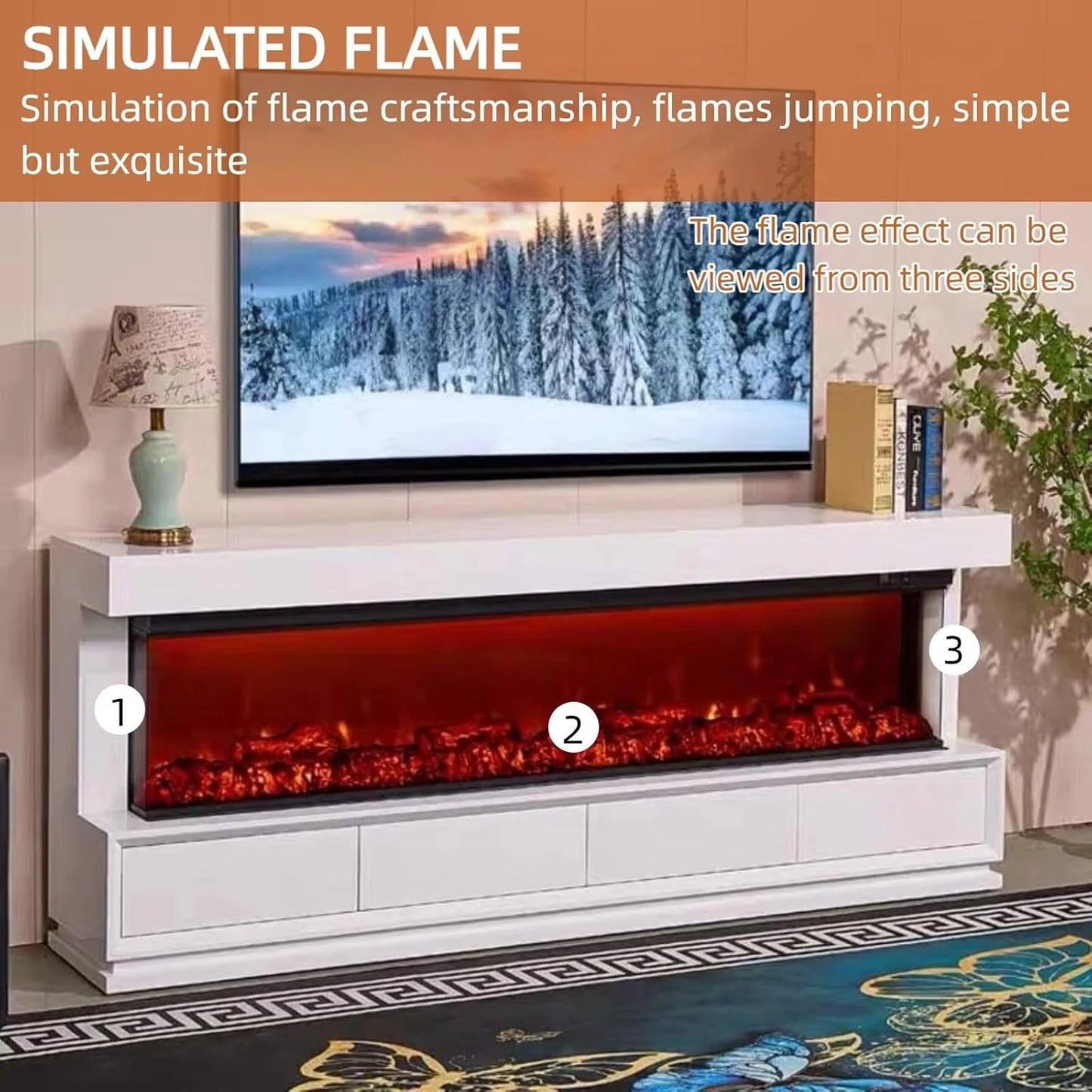Aihm-Lon Simple Electric Fireplace with Three-Sided Faux Flame 79”