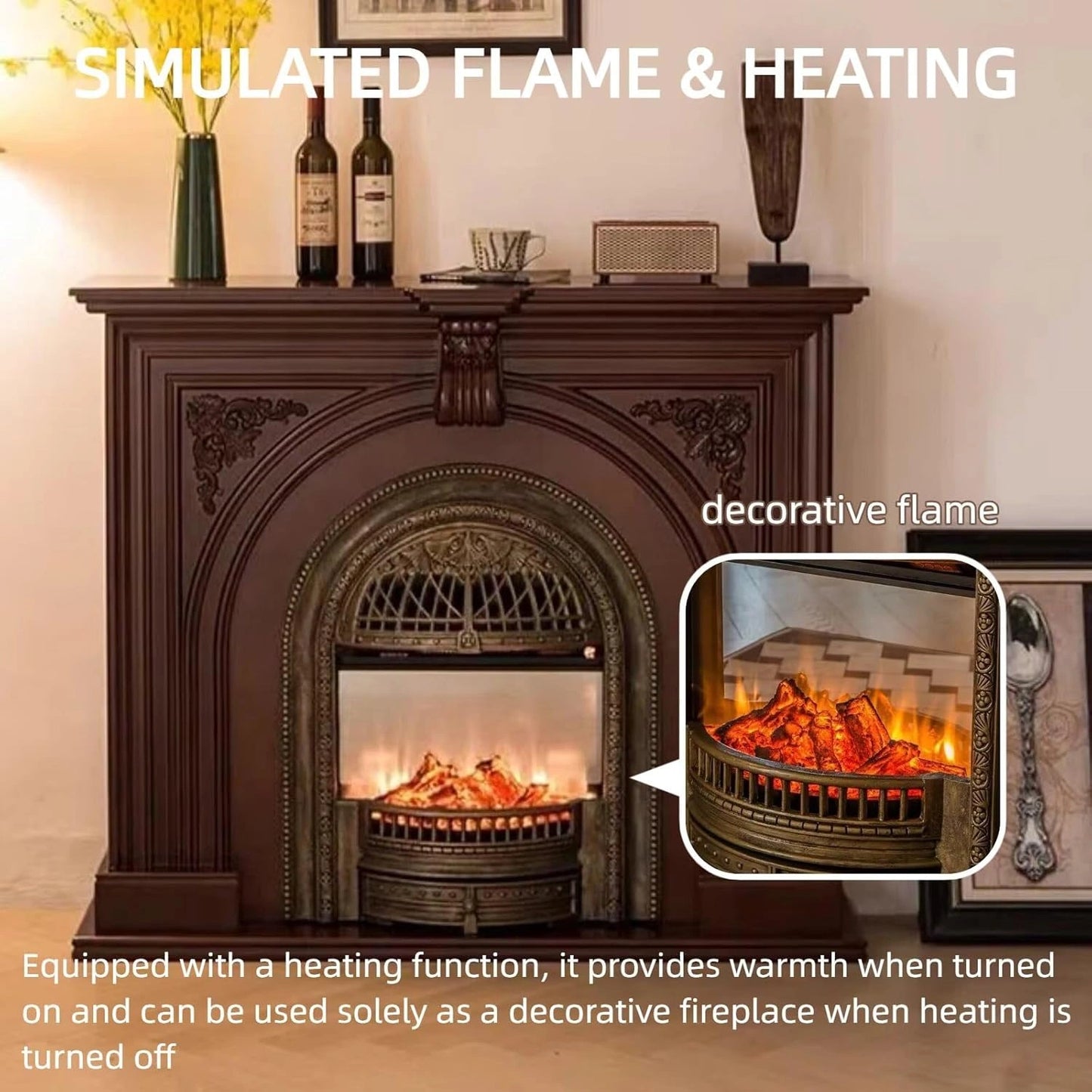 Aihm-Lon Indoor Electric Fireplace with Decorative Real Flame Insert 43”-59”