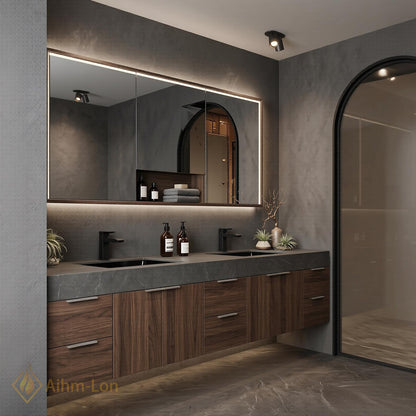 72''-96'' Double Bathroom Vanity with Sink Dark-Walnut Modern Grain Wall Mounted