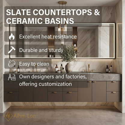 60''-96'' Double Bathroom Vanity with Sink Dark Grey Finish Sleek Bathroom Spaces