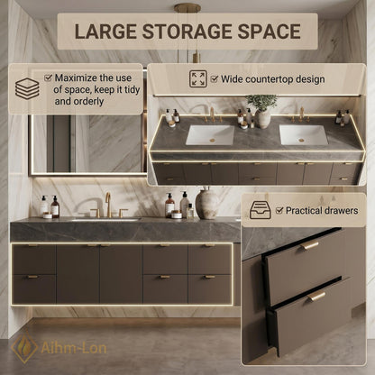 60''-96'' Double Bathroom Vanity with Sink Dark Grey Finish Sleek Bathroom Spaces